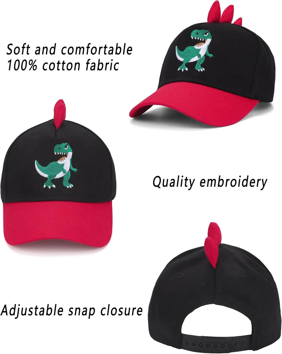 Cute Embroidered T-Rex Dinosaur Trucker Hat Kids Baseball Cap Adjustable Snapback Hat for Boys Girls Age 2-8