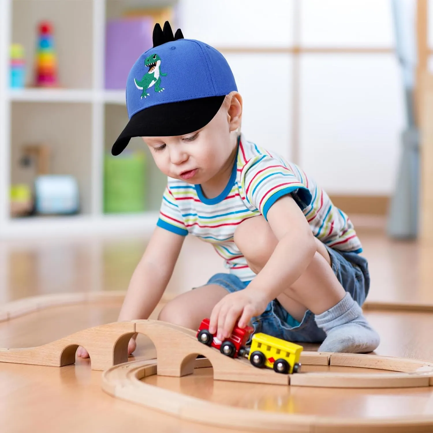 Cute Embroidered T-Rex Dinosaur Trucker Hat Kids Baseball Cap Adjustable Snapback Hat for Boys Girls Age 2-8
