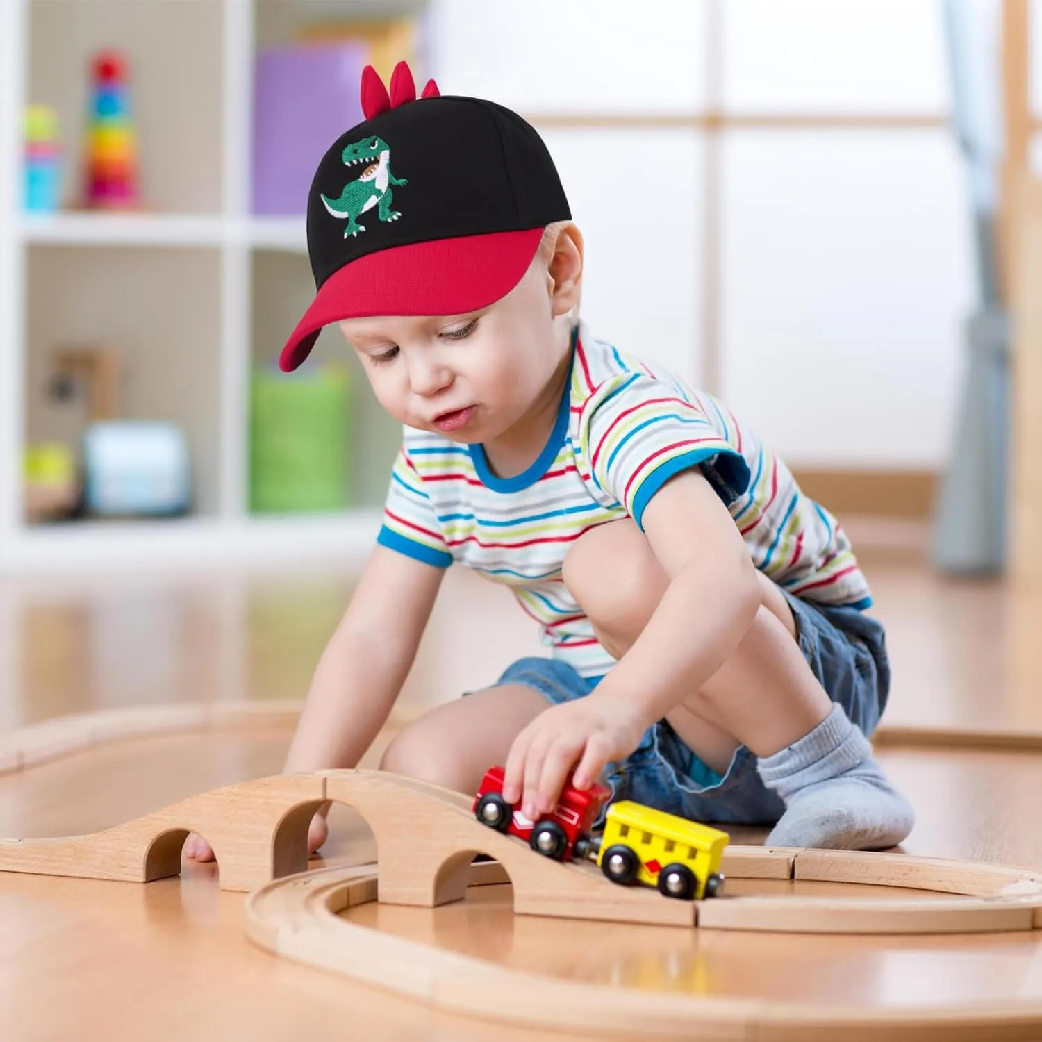 Cute Embroidered T-Rex Dinosaur Trucker Hat Kids Baseball Cap Adjustable Snapback Hat for Boys Girls Age 2-8