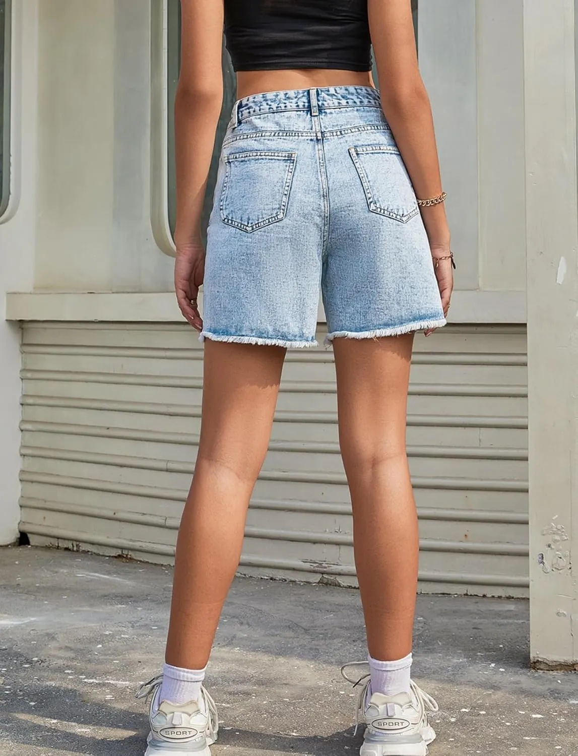 CYLADY Women's High Waisted Criss Crossover Denim Shorts Summer Straight Leg Jean Shorts with Pocket
