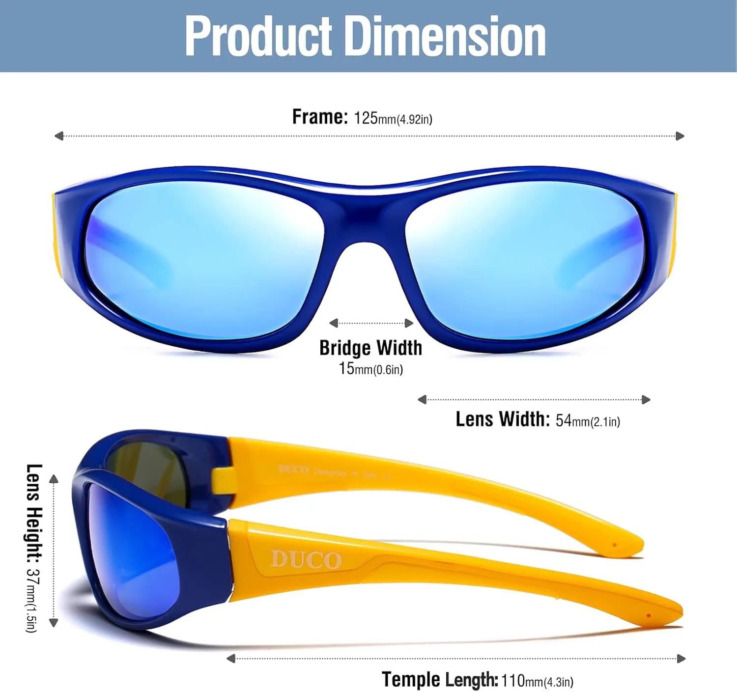 DUCO Sports Polarized Kids Sunglasses Boys Girls Unbreakable Youth Baseball Shades UV400 Protection Age 6-10 K001
