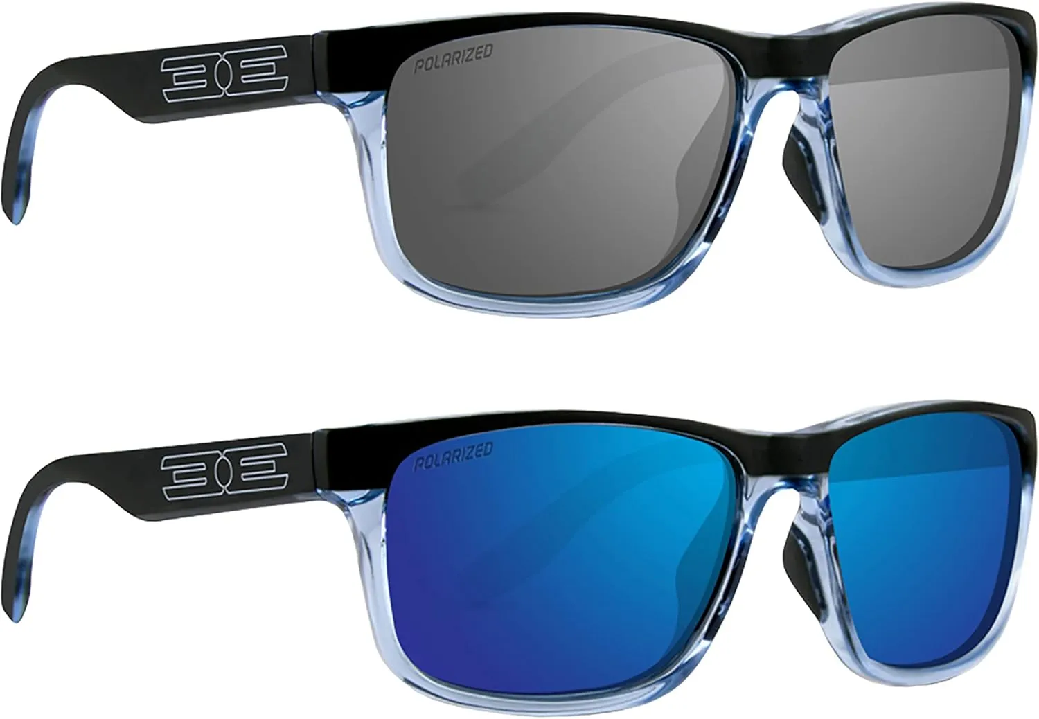 Epoch Eyewear Delta Sunglasses 2 Pair Crystal Blue Black Frame Smoke Lens Blue Mirror Lens