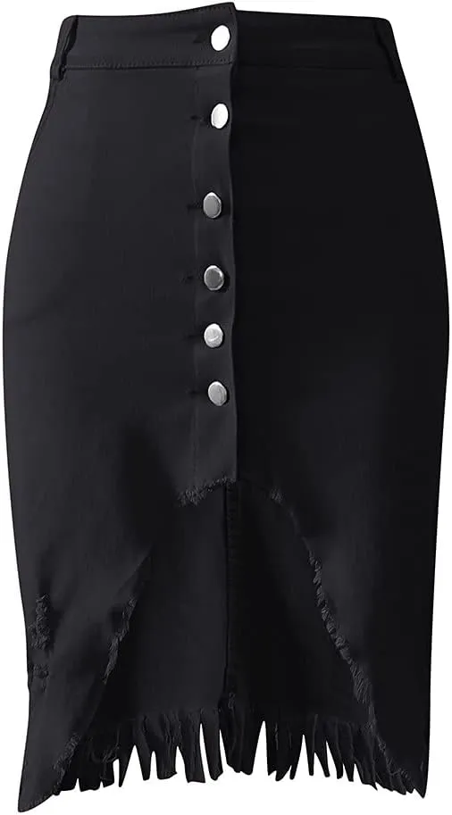 Fashion New Women's Denim Skirt Summer Button Design Split Front Open Skirts Irregular Hem Sexy Dress