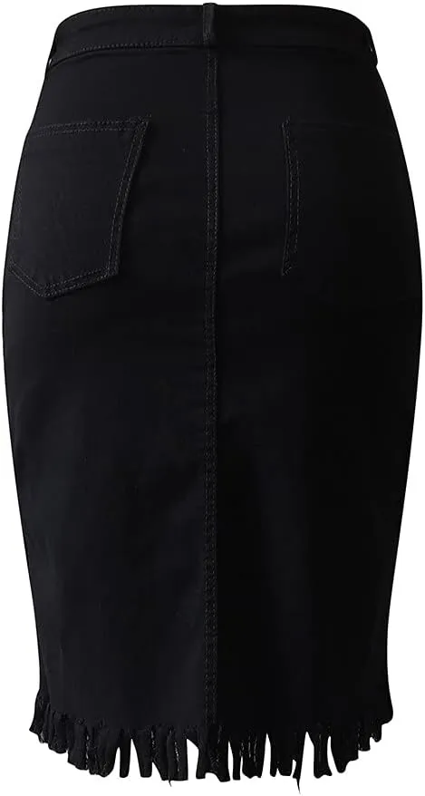 Fashion New Women's Denim Skirt Summer Button Design Split Front Open Skirts Irregular Hem Sexy Dress