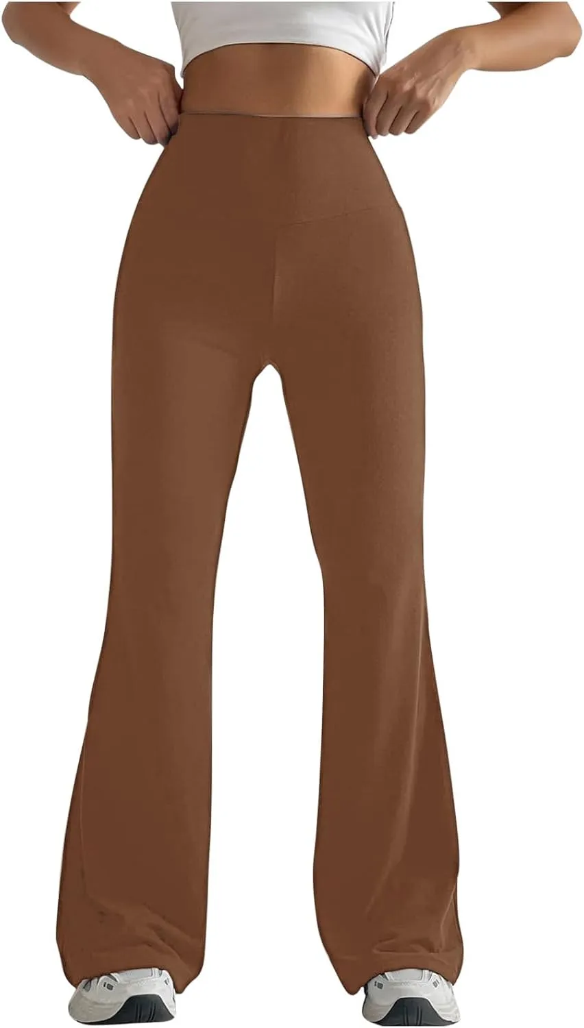 Flare Leggings for Women 2025,High Waist Pull On Workout Leggings Bell Bottom Gym Yoga Pants Tummy Control