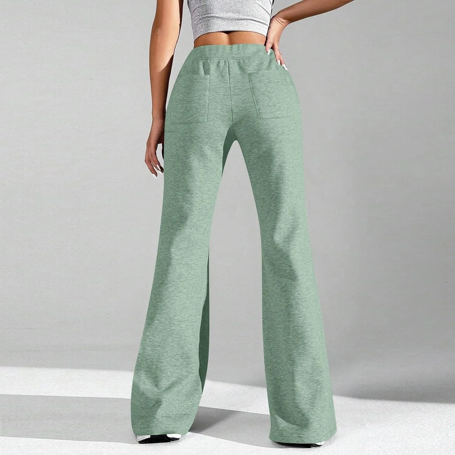 Flare Sweatpants Women Baggy Drawstring High Waisted Wide Leg Pants Casual Athletic Track Lounge Pants with Pockets