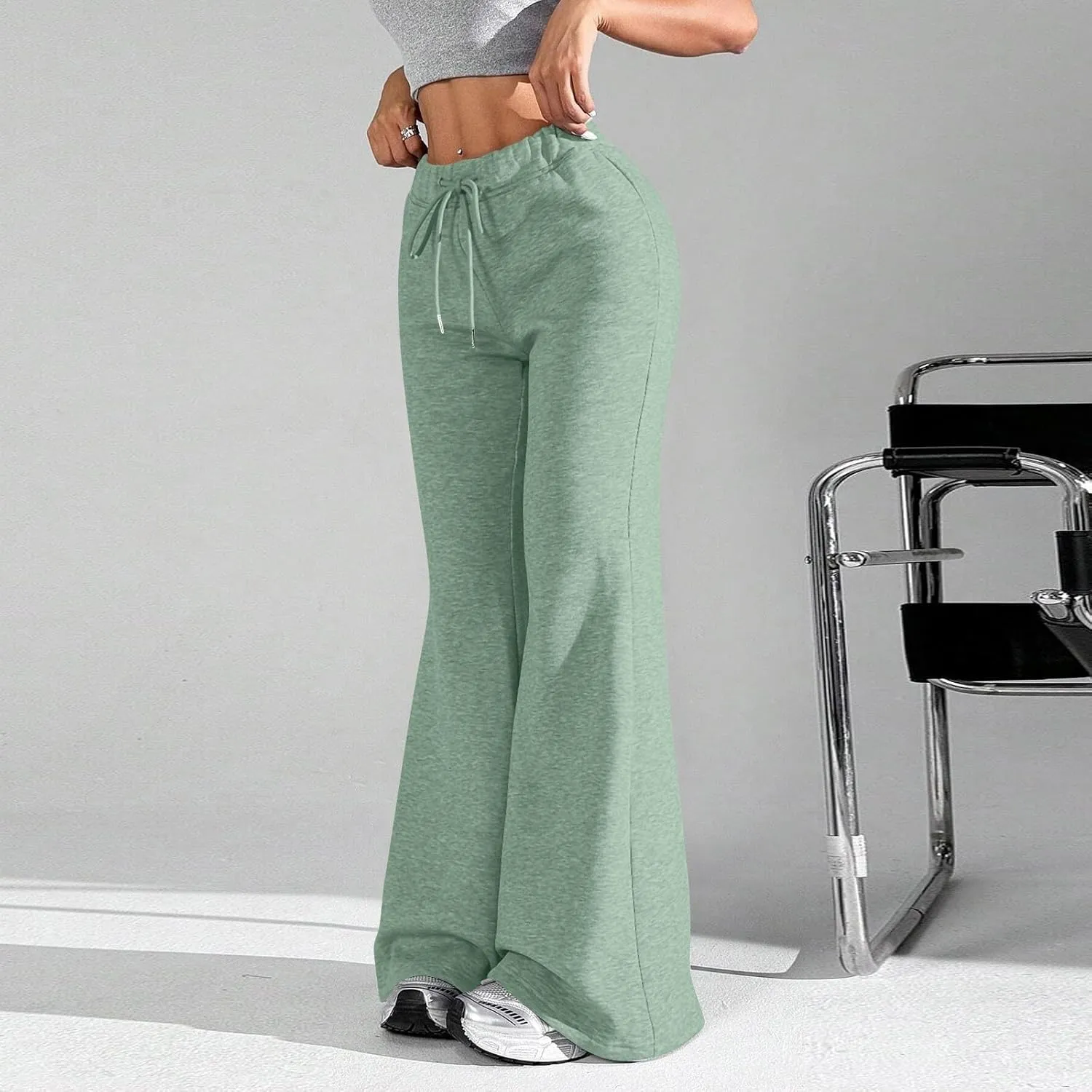 Flare Sweatpants Women Baggy Drawstring High Waisted Wide Leg Pants Casual Athletic Track Lounge Pants with Pockets