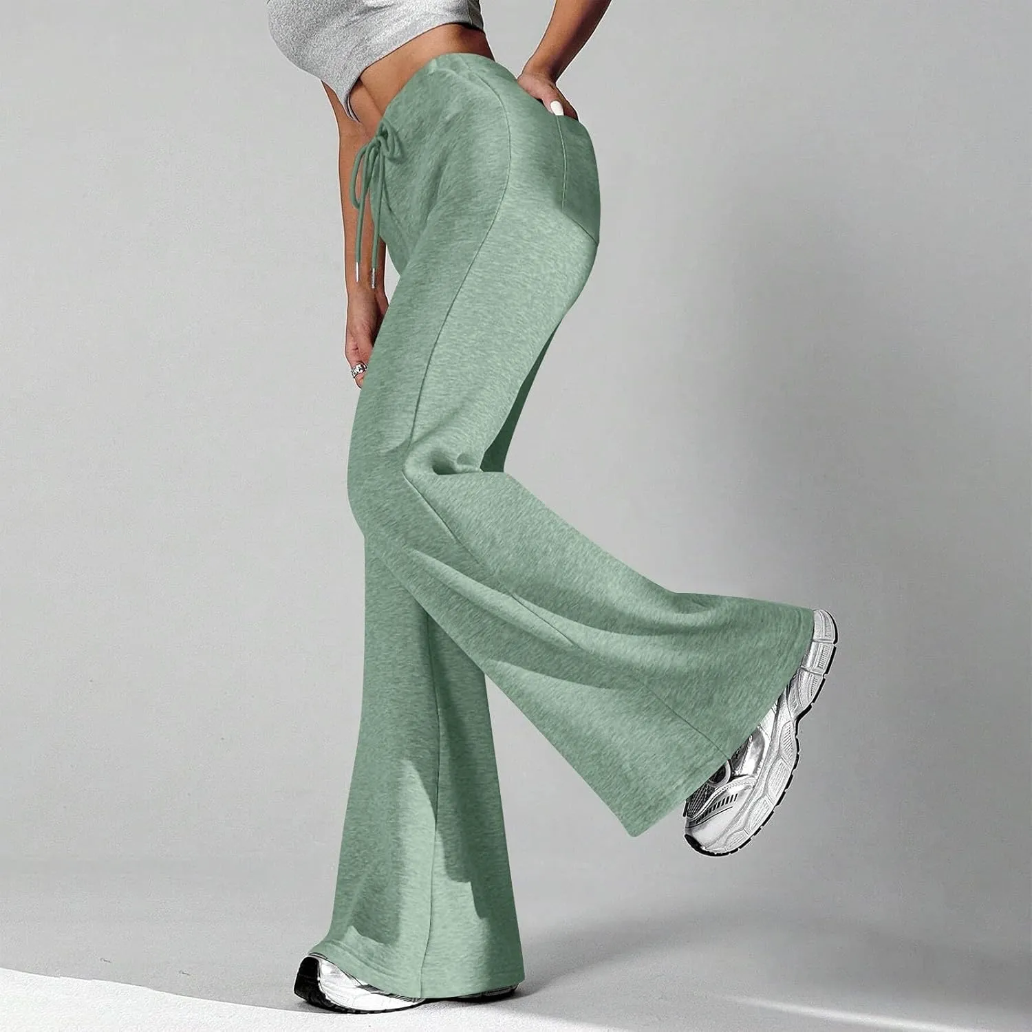 Flare Sweatpants Women Baggy Drawstring High Waisted Wide Leg Pants Casual Athletic Track Lounge Pants with Pockets