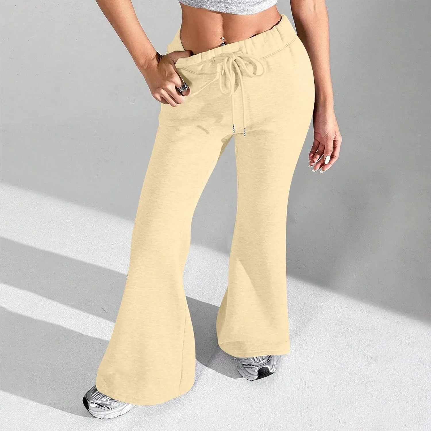 Flare Sweatpants Women Baggy Drawstring High Waisted Wide Leg Pants Casual Athletic Track Lounge Pants with Pockets
