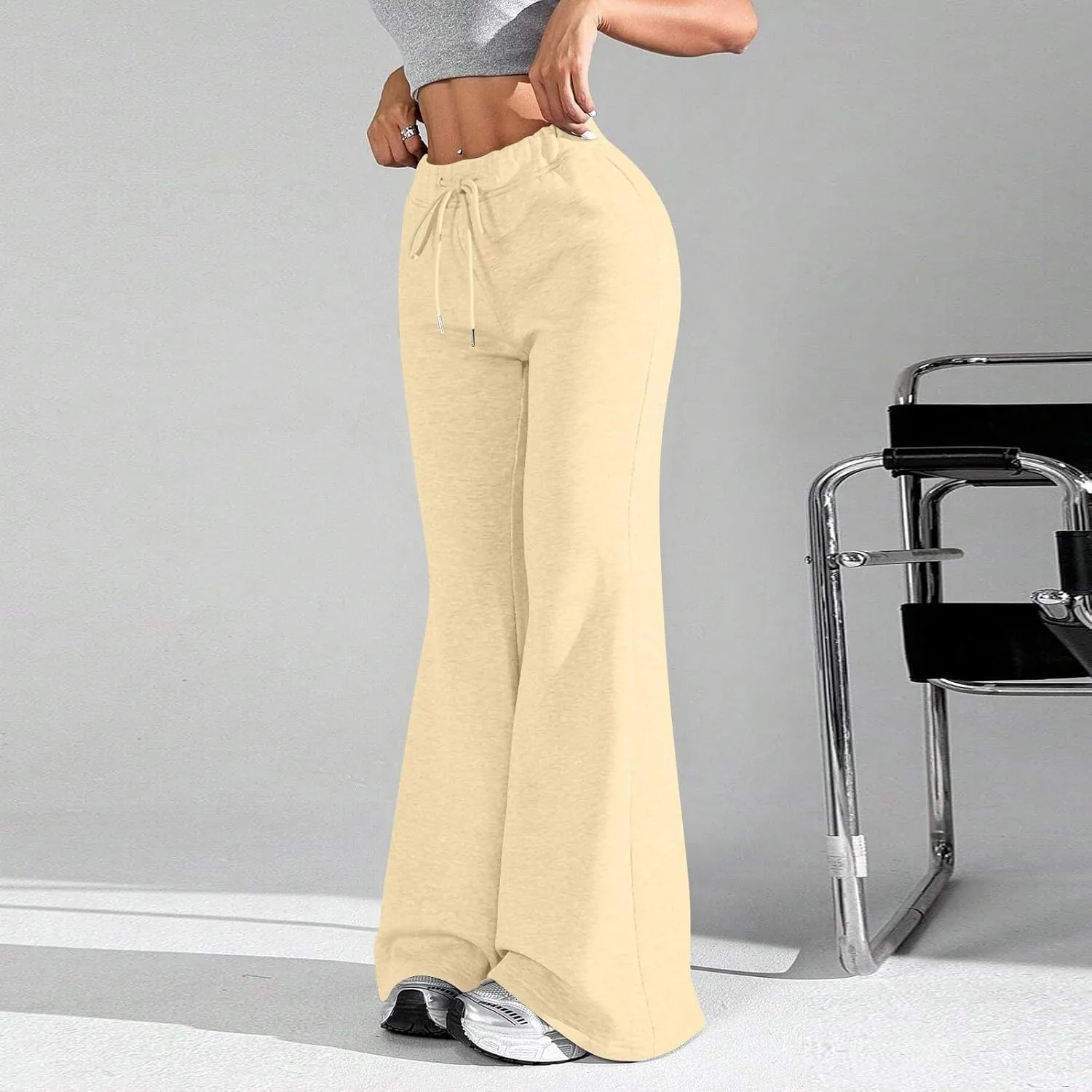 Flare Sweatpants Women Baggy Drawstring High Waisted Wide Leg Pants Casual Athletic Track Lounge Pants with Pockets