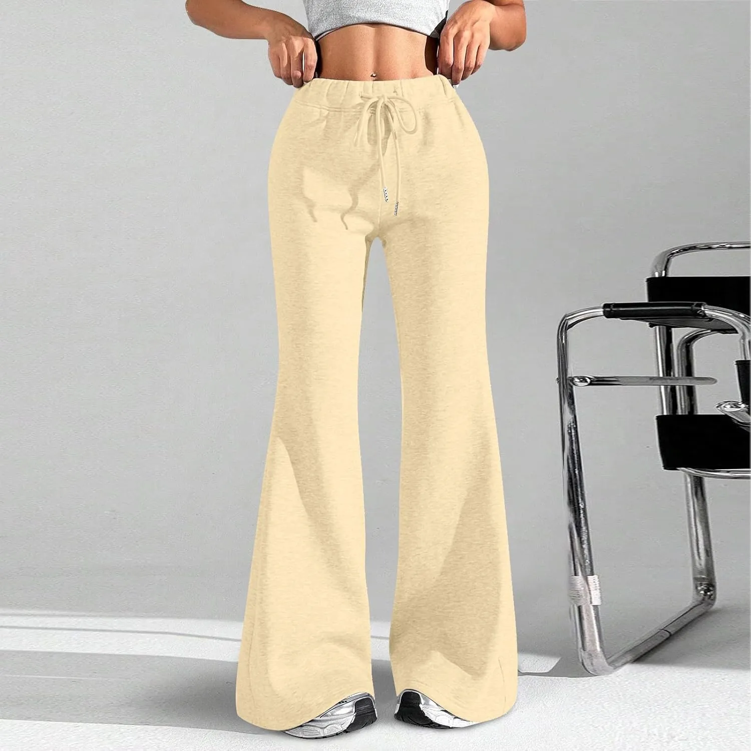 Flare Sweatpants Women Baggy Drawstring High Waisted Wide Leg Pants Casual Athletic Track Lounge Pants with Pockets
