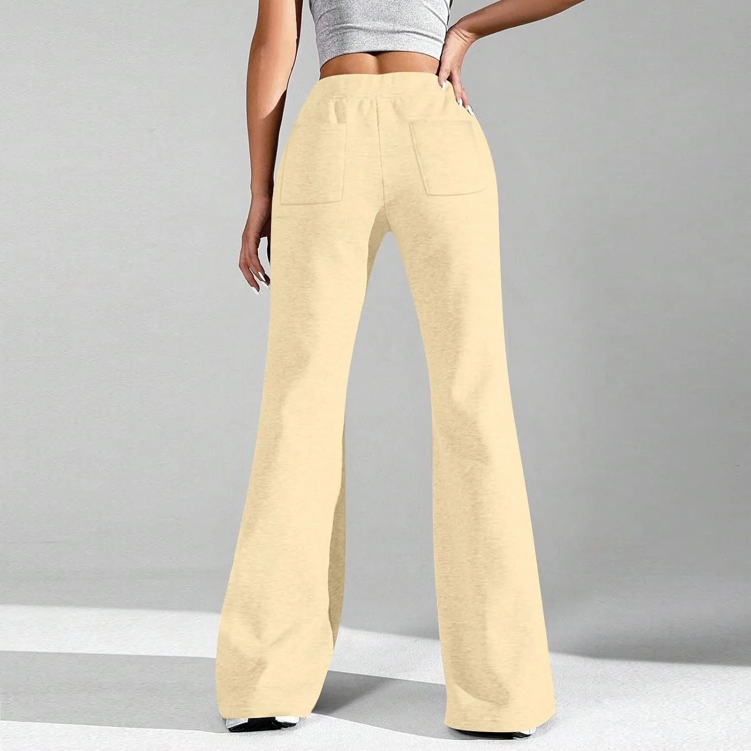 Flare Sweatpants Women Baggy Drawstring High Waisted Wide Leg Pants Casual Athletic Track Lounge Pants with Pockets