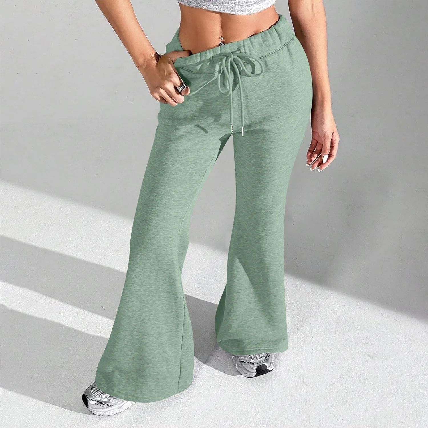 Flare Sweatpants Women Baggy Drawstring High Waisted Wide Leg Pants Casual Athletic Track Lounge Pants with Pockets