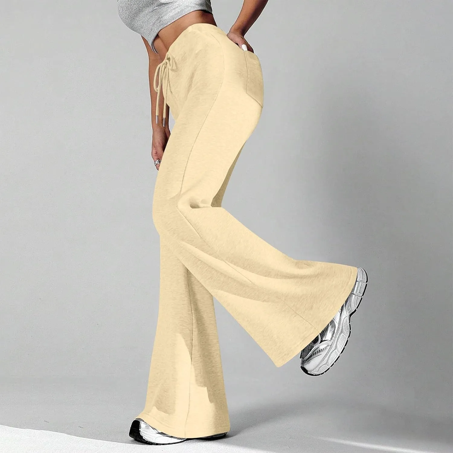 Flare Sweatpants Women Baggy Drawstring High Waisted Wide Leg Pants Casual Athletic Track Lounge Pants with Pockets