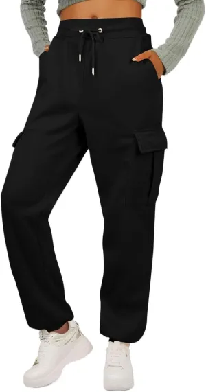 Fleece Cargo Sweatpants for Women Baggy Elastic High Waisted Joggers Casual Lounge Jogger Pull on Ankle Athletic Pants
