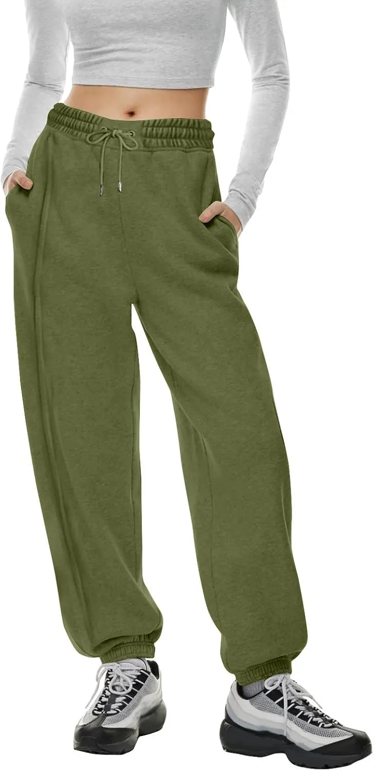 Fleece Lined Joggers Women Baggy Y2k Low Rise Sweatpants Loose Fit Athletic Pants Stretchy Yoga Pants with Pockets