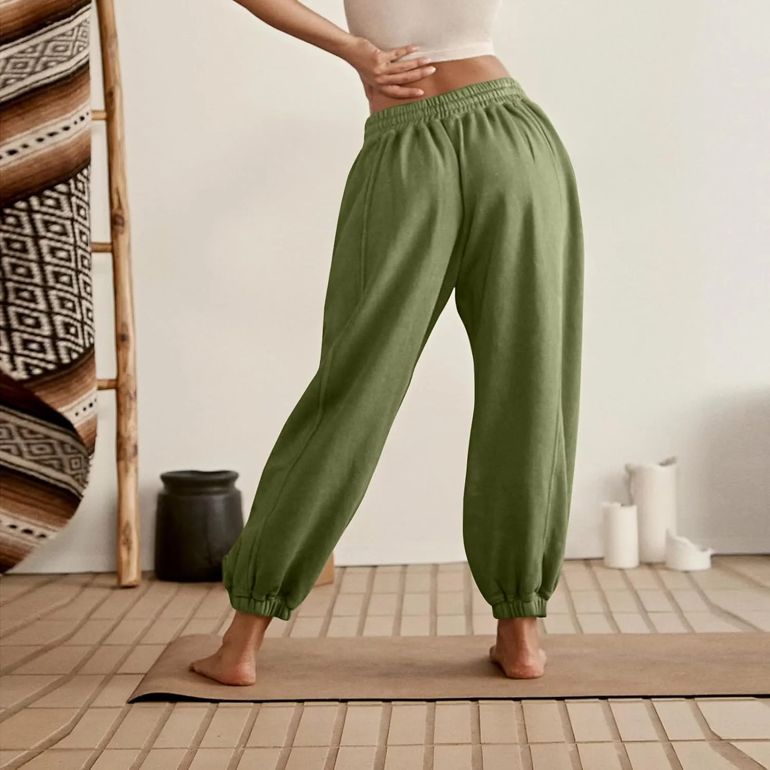 Fleece Lined Joggers Women Baggy Y2k Low Rise Sweatpants Loose Fit Athletic Pants Stretchy Yoga Pants with Pockets