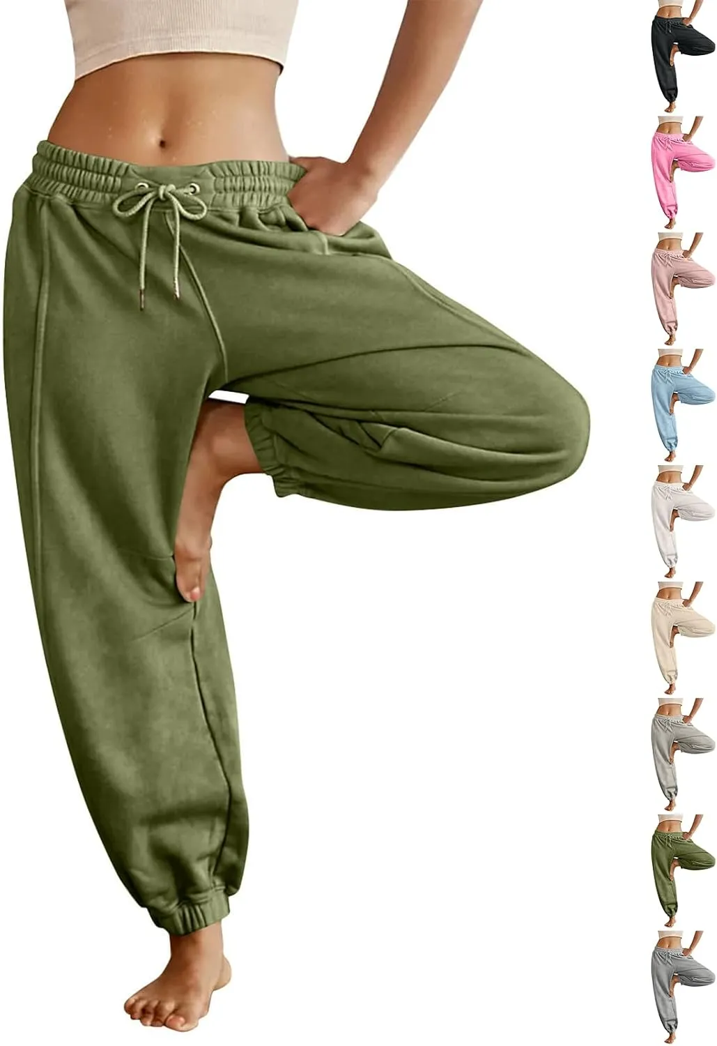Fleece Lined Joggers Women Baggy Y2k Low Rise Sweatpants Loose Fit Athletic Pants Stretchy Yoga Pants with Pockets