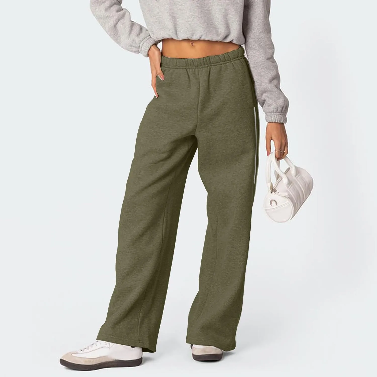 Fleece Sweatpants for Women Baggy Casual Wide Leg Lightweight Joggers Comfy Low Rise Lounge Pants with Pockets