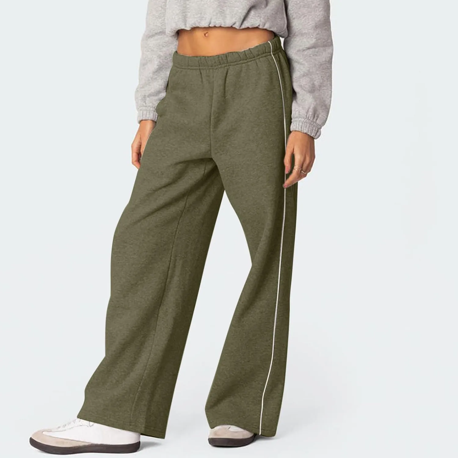 Fleece Sweatpants for Women Baggy Casual Wide Leg Lightweight Joggers Comfy Low Rise Lounge Pants with Pockets