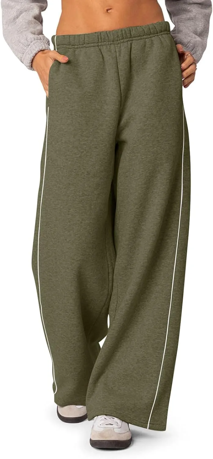 Fleece Sweatpants for Women Baggy Casual Wide Leg Lightweight Joggers Comfy Low Rise Lounge Pants with Pockets