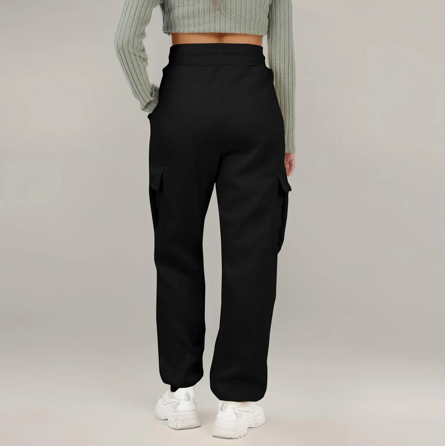 Fleece Womens Joggers with Pockets Baggy Elastic High Waisted Cargo Sweatpants Casual Lounge Ankle Jogger Pants