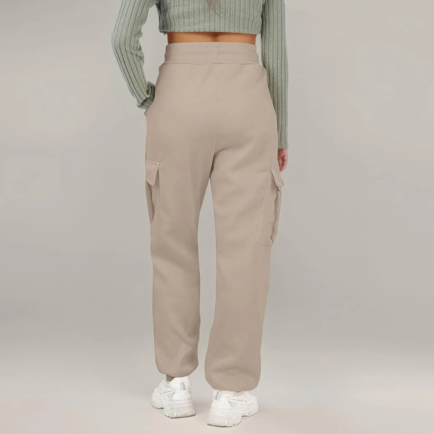 Fleece Womens Joggers with Pockets Baggy Elastic High Waisted Cargo Sweatpants Casual Lounge Ankle Jogger Pants