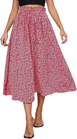 Floral Skirts for Women Midi Length Drawstring High Waisted Flowy Maxi Skirt Lightweight A Line Midi Skorts Trendy