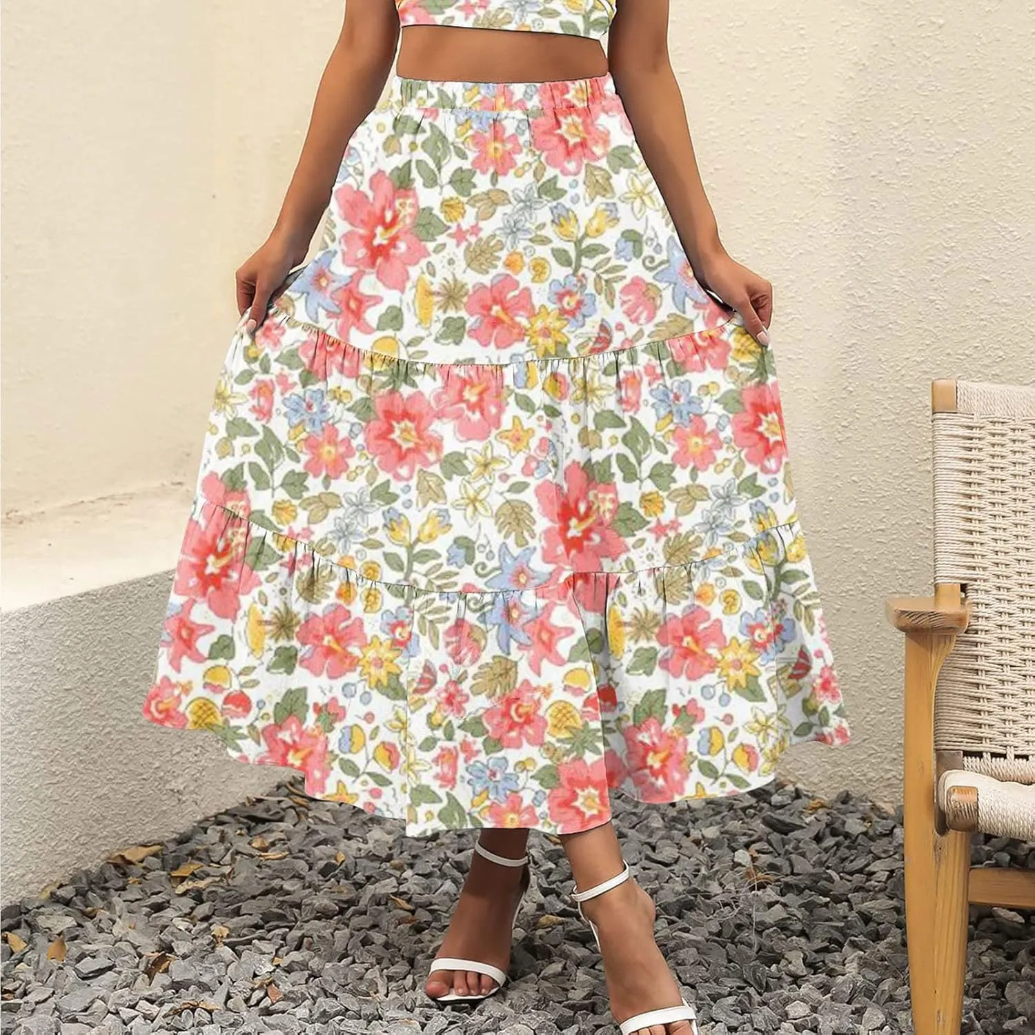 Floral Skirts for Women Summer 2025 Boha Floral Print Baggy Flowy High Elastic Waist Palazzo Skirts Trendy Clothes