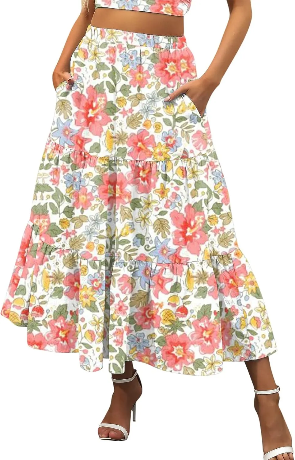 Floral Skirts for Women Summer 2025 Boha Floral Print Baggy Flowy High Elastic Waist Palazzo Skirts Trendy Clothes