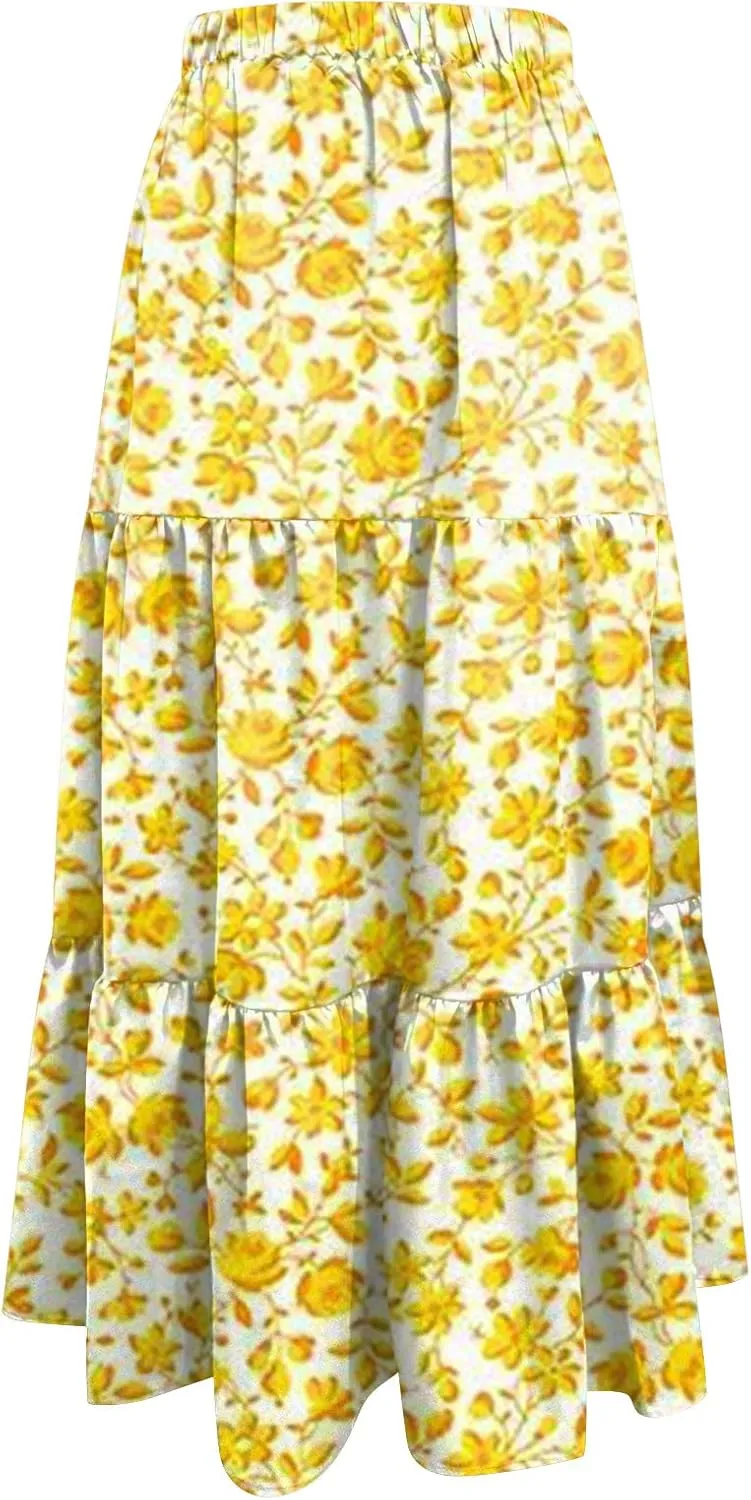 Floral Skirts for Women Summer 2025 Boha Floral Print Baggy Flowy High Elastic Waist Palazzo Skirts Trendy Clothes