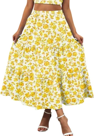 Floral Skirts for Women Summer 2025 Boha Floral Print Baggy Flowy High Elastic Waist Palazzo Skirts Trendy Clothes