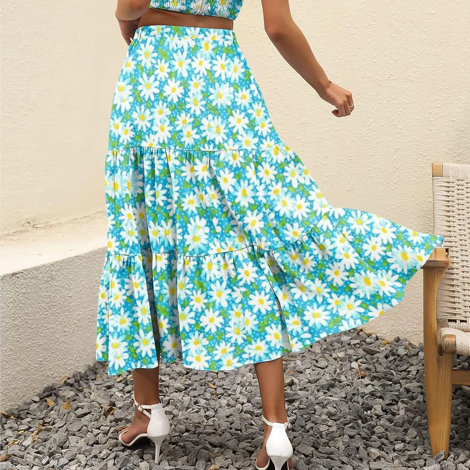 Floral Skirts for Women Summer 2025 Boha Floral Print Baggy Flowy High Elastic Waist Palazzo Skirts Trendy Clothes