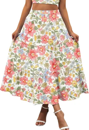 Floral Skirts for Women Summer 2025 Boha Floral Print Baggy Flowy High Elastic Waist Palazzo Skirts Trendy Clothes