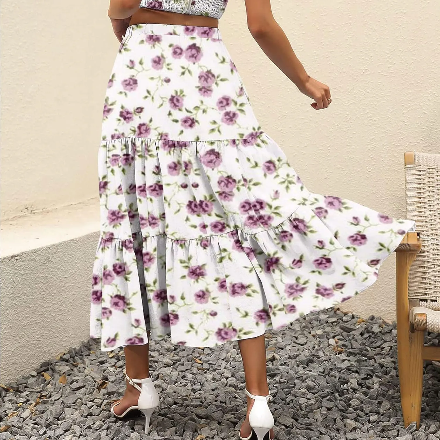 Floral Skirts for Women Summer 2025 Boha Floral Print Baggy Flowy High Elastic Waist Palazzo Skirts Trendy Clothes