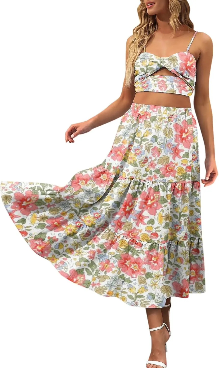 Floral Skirts for Women Summer 2025 Boha Floral Print Baggy Flowy High Elastic Waist Palazzo Skirts Trendy Clothes