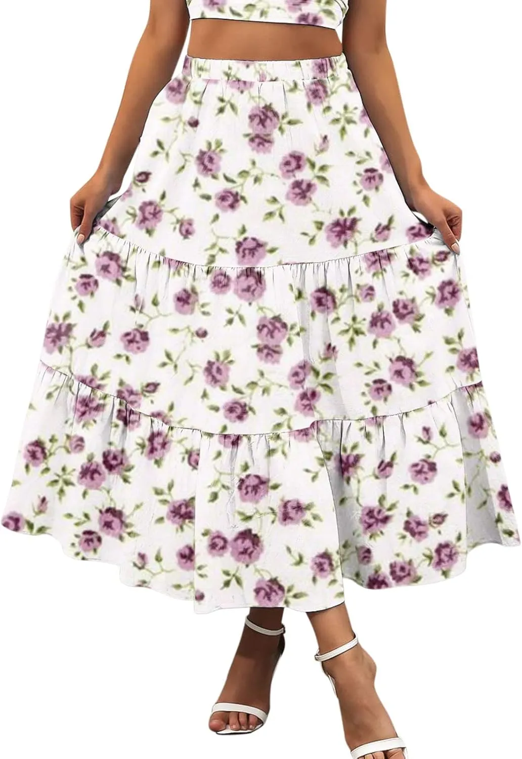 Floral Skirts for Women Summer 2025 Boha Floral Print Baggy Flowy High Elastic Waist Palazzo Skirts Trendy Clothes