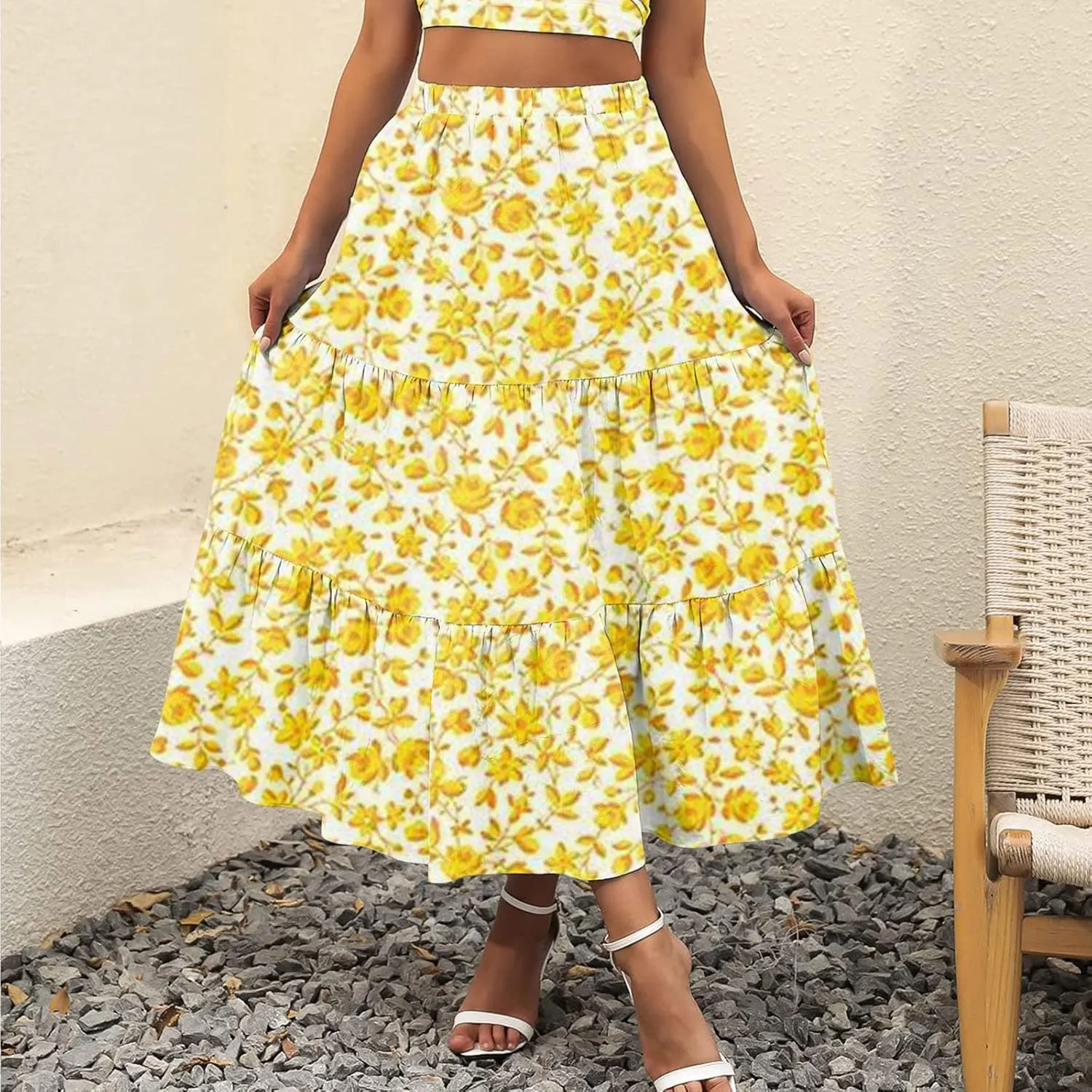 Floral Skirts for Women Summer 2025 Boha Floral Print Baggy Flowy High Elastic Waist Palazzo Skirts Trendy Clothes
