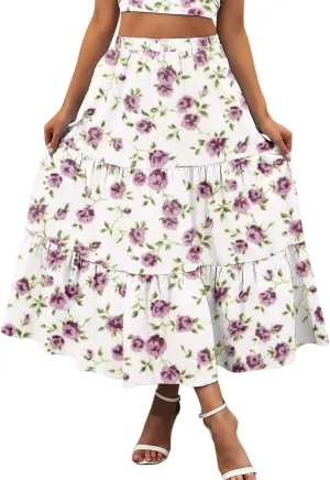 Floral Skirts for Women Summer 2025 Boha Floral Print Baggy Flowy High Elastic Waist Palazzo Skirts Trendy Clothes