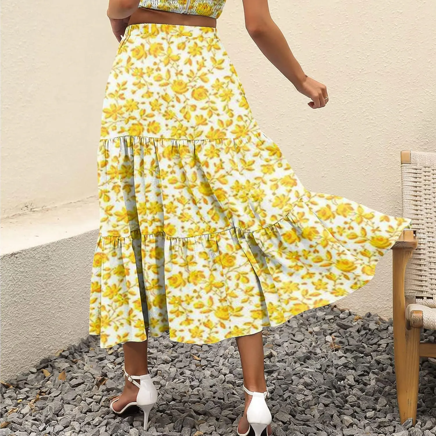 Floral Skirts for Women Summer 2025 Boha Floral Print Baggy Flowy High Elastic Waist Palazzo Skirts Trendy Clothes