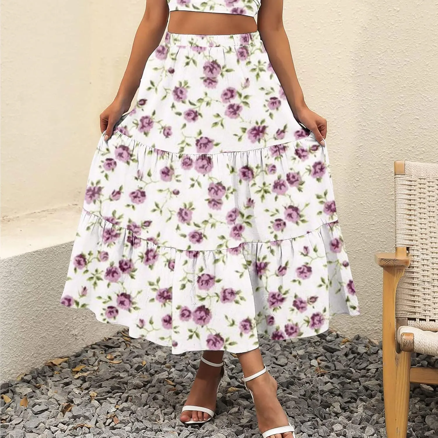Floral Skirts for Women Summer 2025 Boha Floral Print Baggy Flowy High Elastic Waist Palazzo Skirts Trendy Clothes