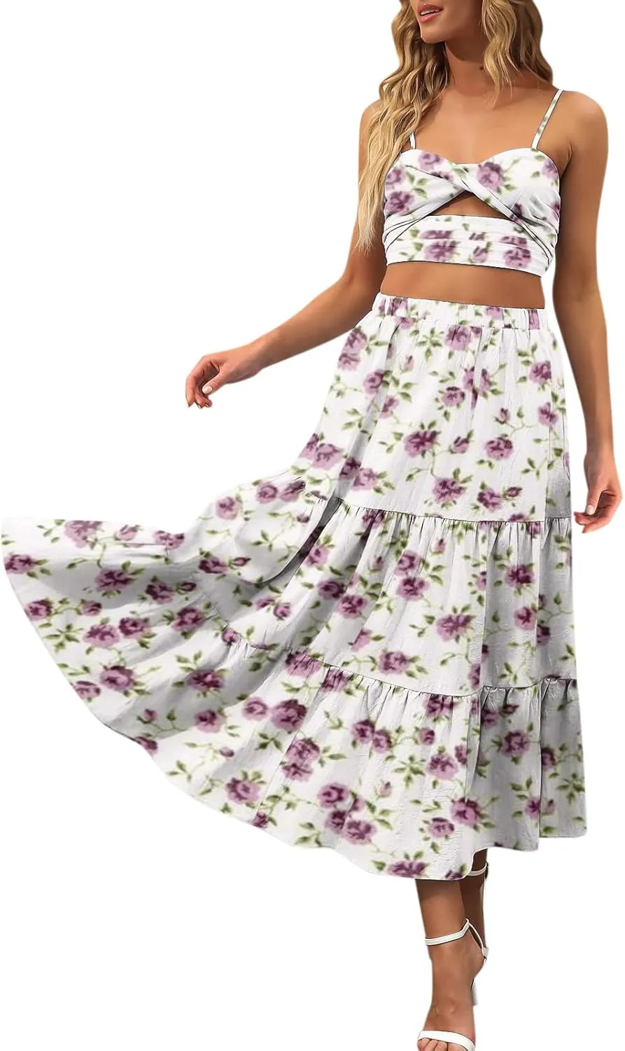 Floral Skirts for Women Summer 2025 Boha Floral Print Baggy Flowy High Elastic Waist Palazzo Skirts Trendy Clothes