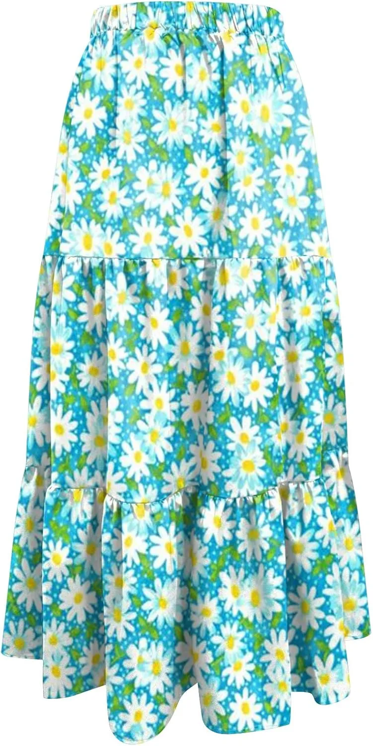 Floral Skirts for Women Summer 2025 Boha Floral Print Baggy Flowy High Elastic Waist Palazzo Skirts Trendy Clothes