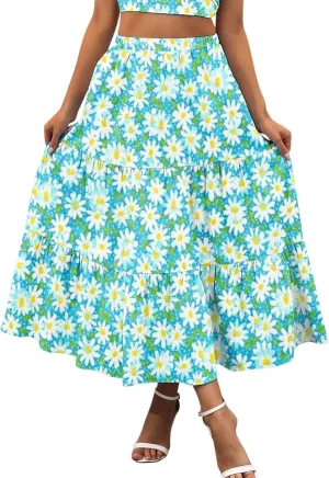 Floral Skirts for Women Summer 2025 Boha Floral Print Baggy Flowy High Elastic Waist Palazzo Skirts Trendy Clothes