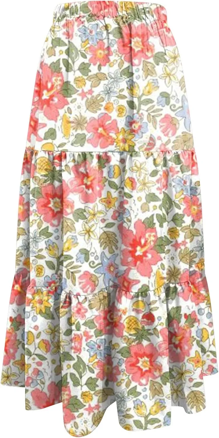 Floral Skirts for Women Summer 2025 Boha Floral Print Baggy Flowy High Elastic Waist Palazzo Skirts Trendy Clothes