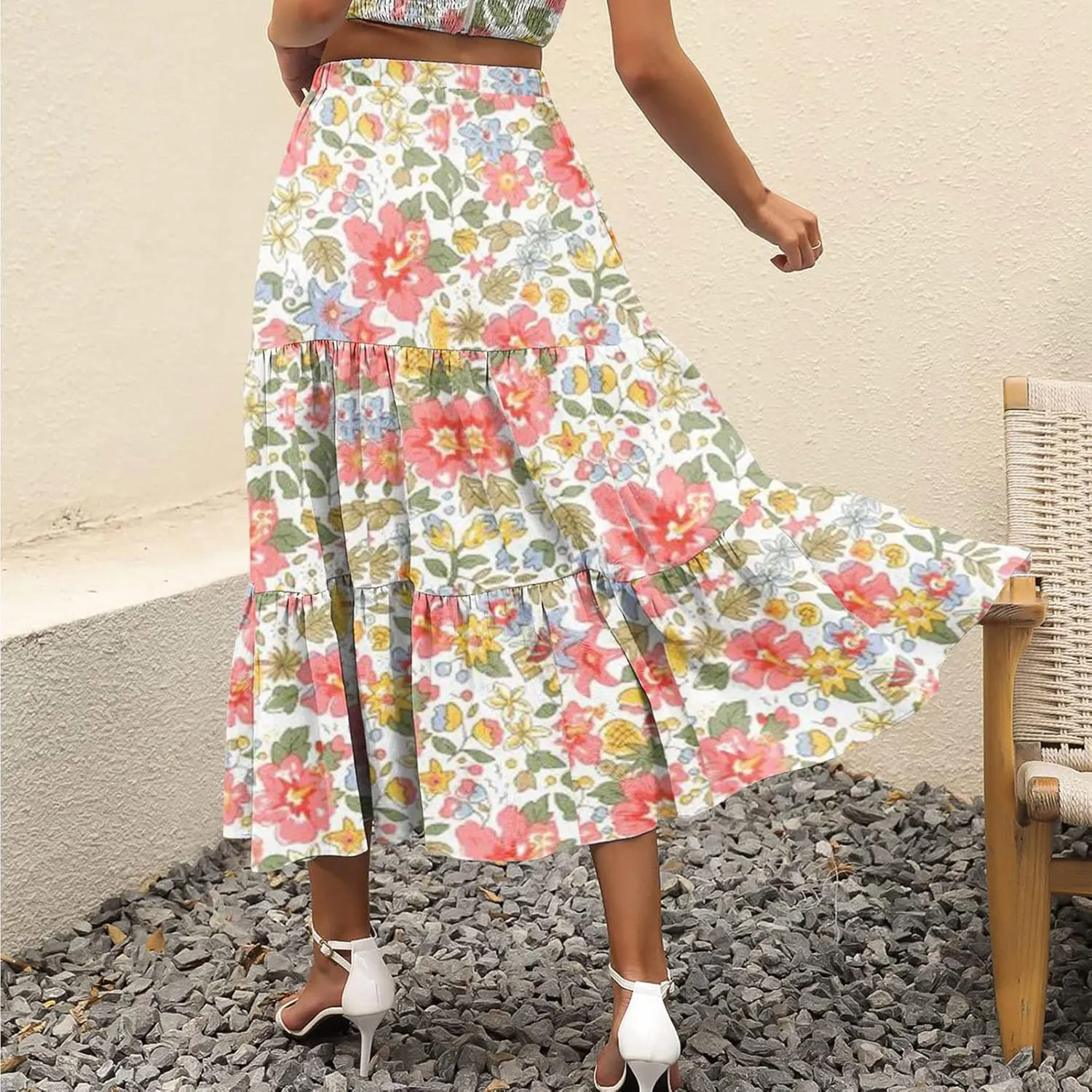 Floral Skirts for Women Summer 2025 Boha Floral Print Baggy Flowy High Elastic Waist Palazzo Skirts Trendy Clothes