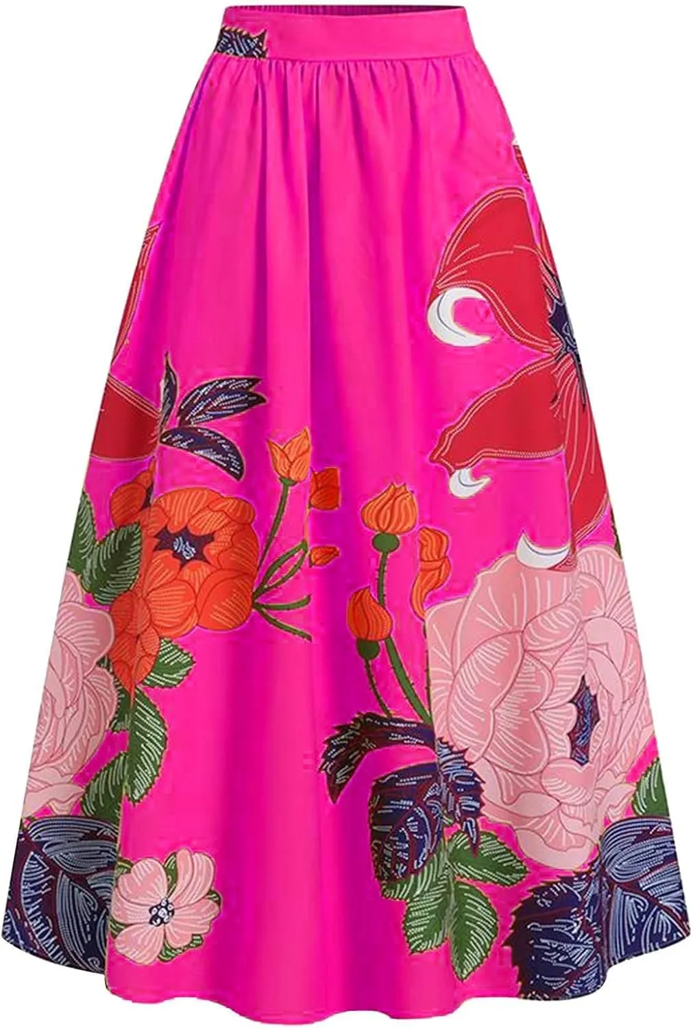 Floral Skirts for Women Summer Flowy High Waisted Skirt Boho Vacation A-Line Swing Long Floral Maxi Skirts