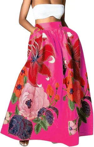 Floral Skirts for Women Summer Flowy High Waisted Skirt Boho Vacation A-Line Swing Long Floral Maxi Skirts