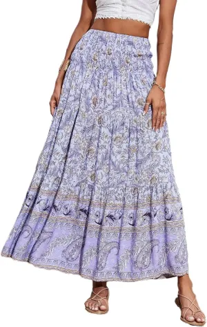 Flowy Maxi Skirts for Women Summer Drawstring Elastic A Line Skirt Business Tiered Pleated Skirt Long