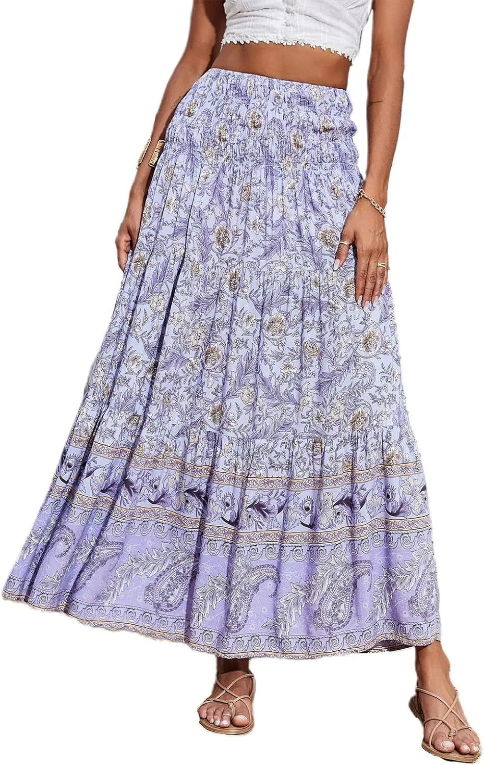 Flowy Maxi Skirts for Women Summer Drawstring Elastic A Line Skirt Business Tiered Pleated Skirt Long
